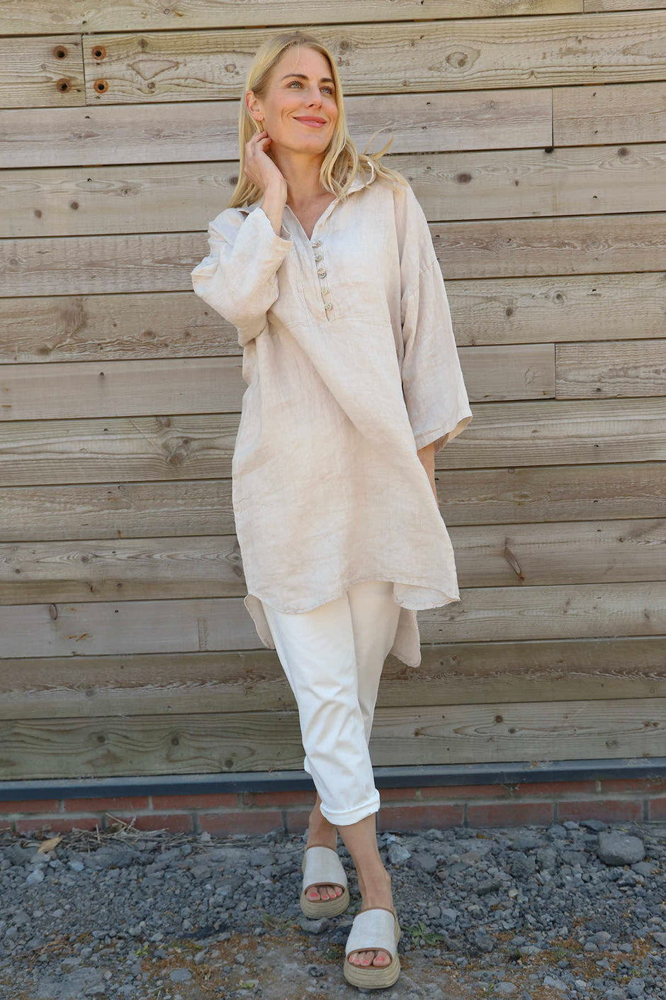 Tarna Button Linen Tunic Stone