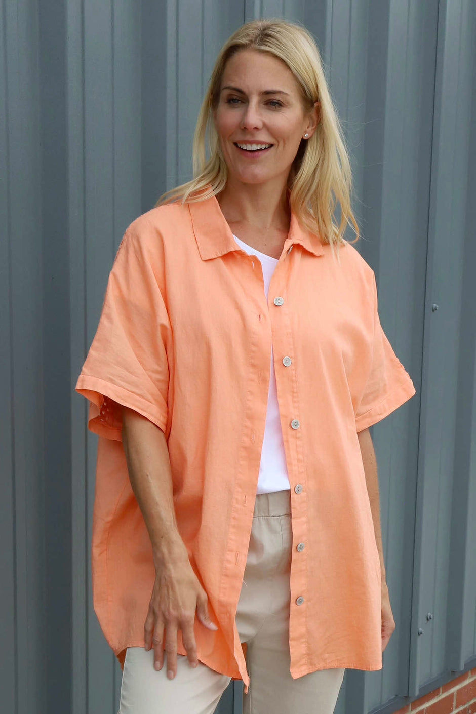 Theodora Crochet Detail Shirt Orange