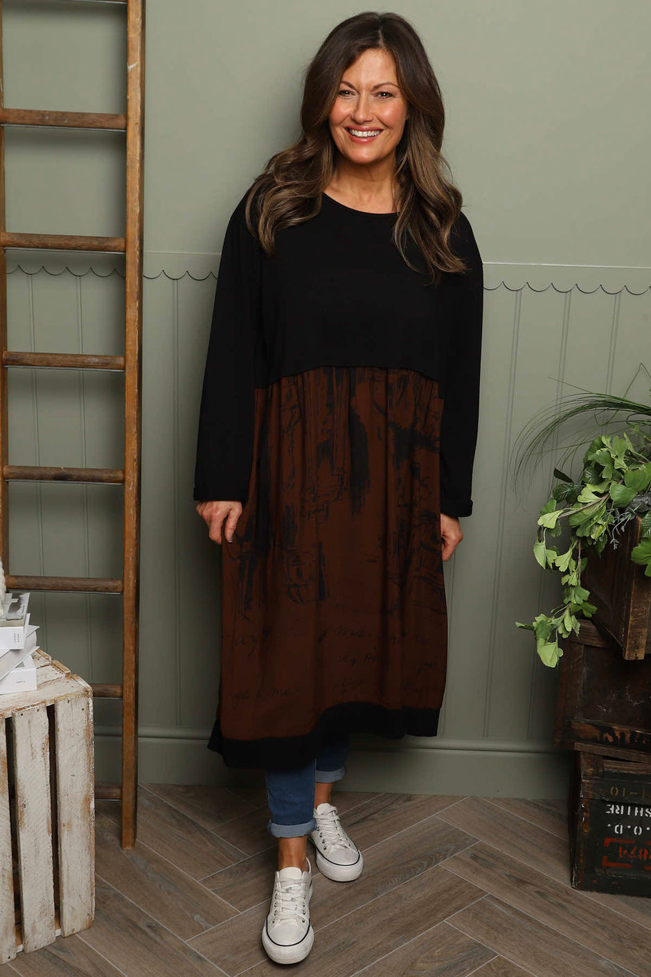 Janette Print Cotton Dress Cocoa