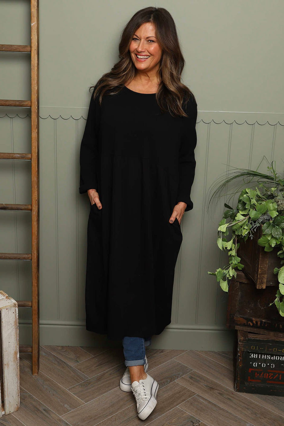 Tina Ribbed Detail Cotton Dress Black