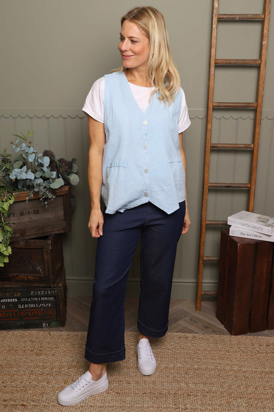 Maryam Linen Waistcoat Light Blue