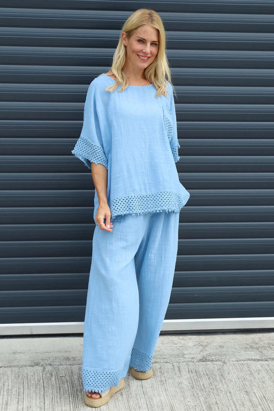 Elana Cotton Trousers Powder Blue