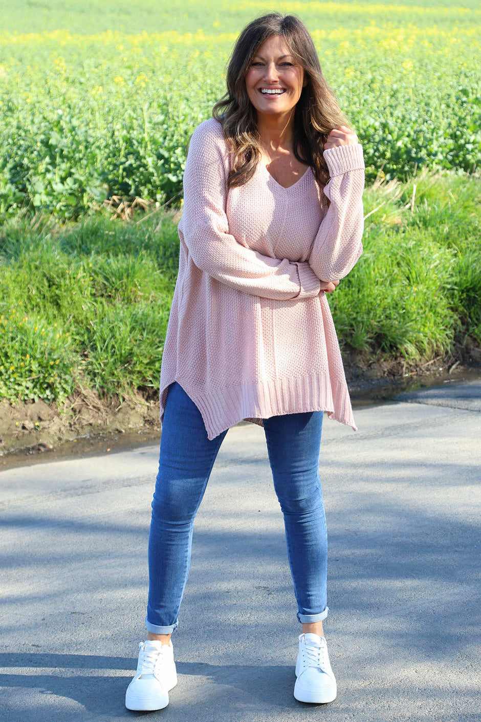 Bo Slouch V-Neck Jumper Pink