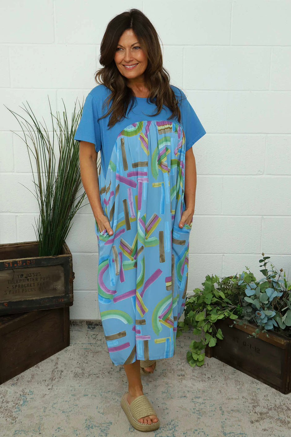 Ebony Print Cotton Dress Powder Blue