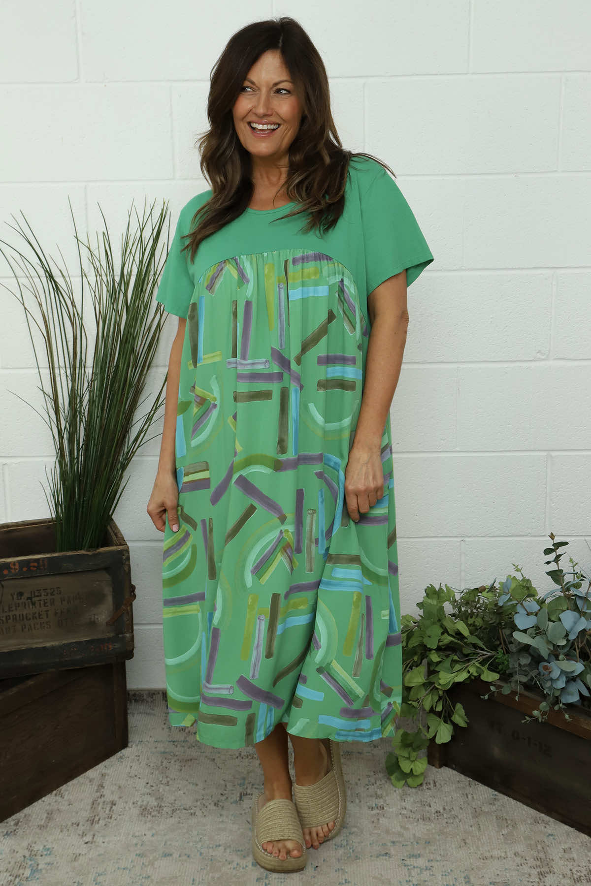 slim fit dress slacks Cotton Flax Dress in Emerald Green main image 1