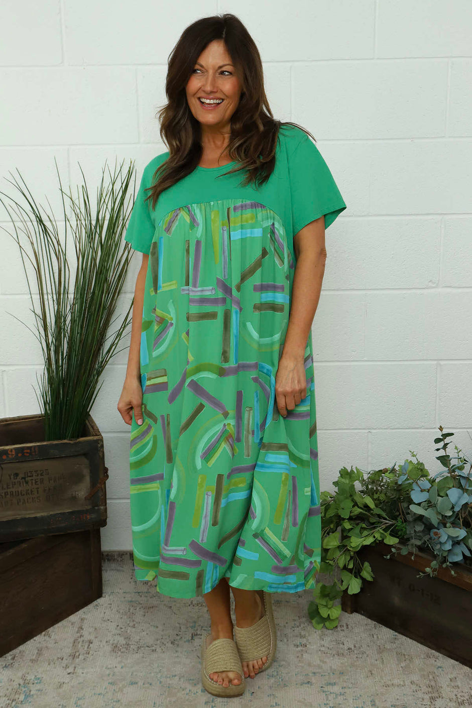 Ebony Print Cotton Dress Emerald