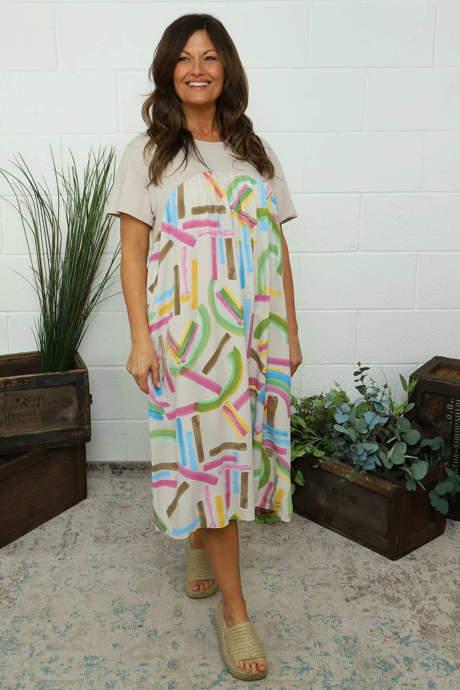 Ebony Print Cotton Dress Stone