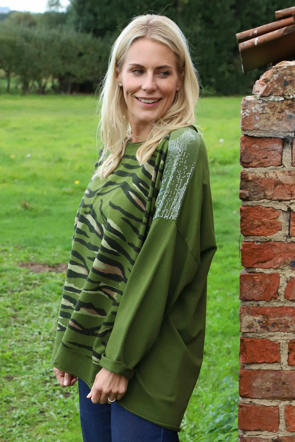 Estella Print Cotton Top Olive