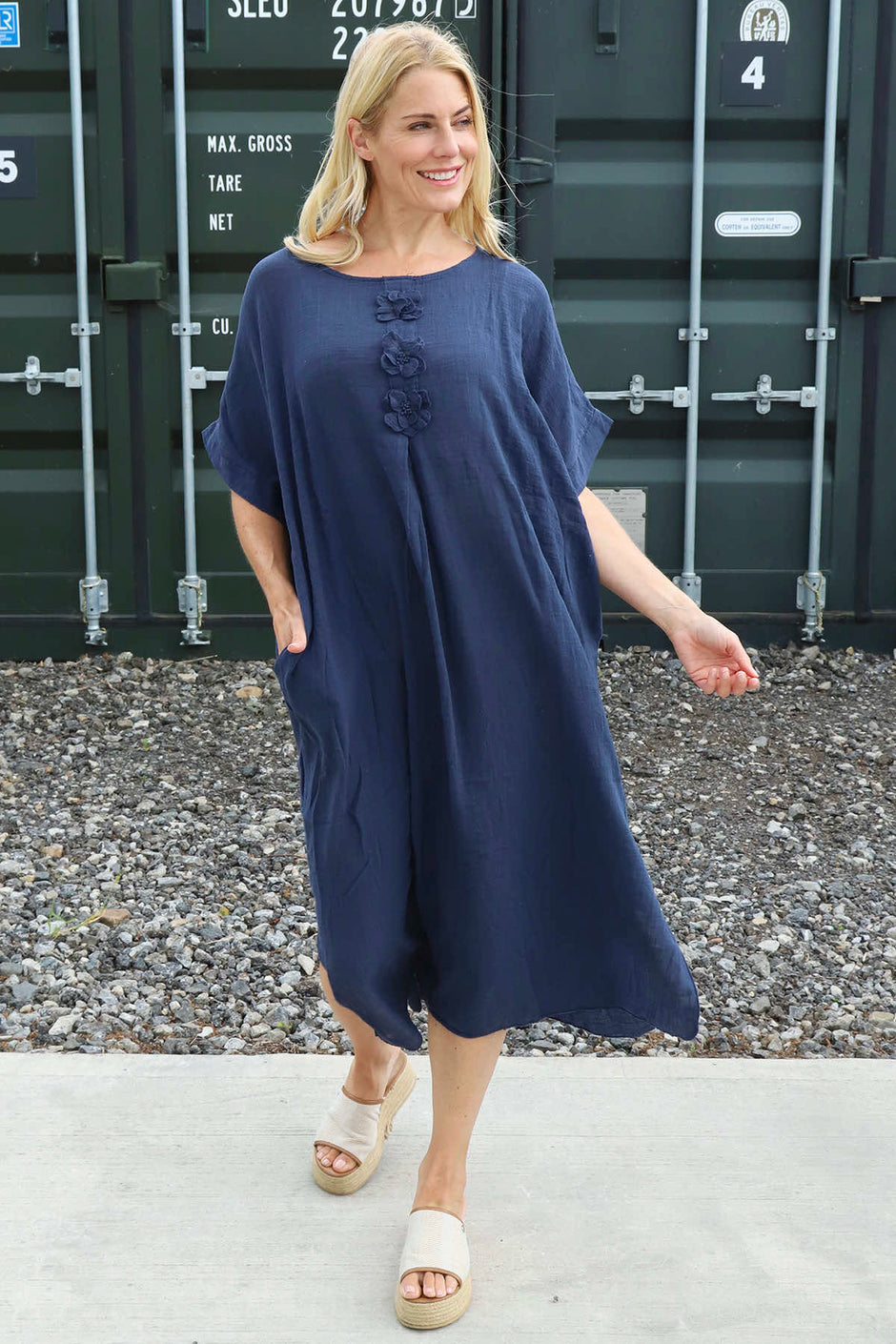 Idella Flower Cotton Dress Navy