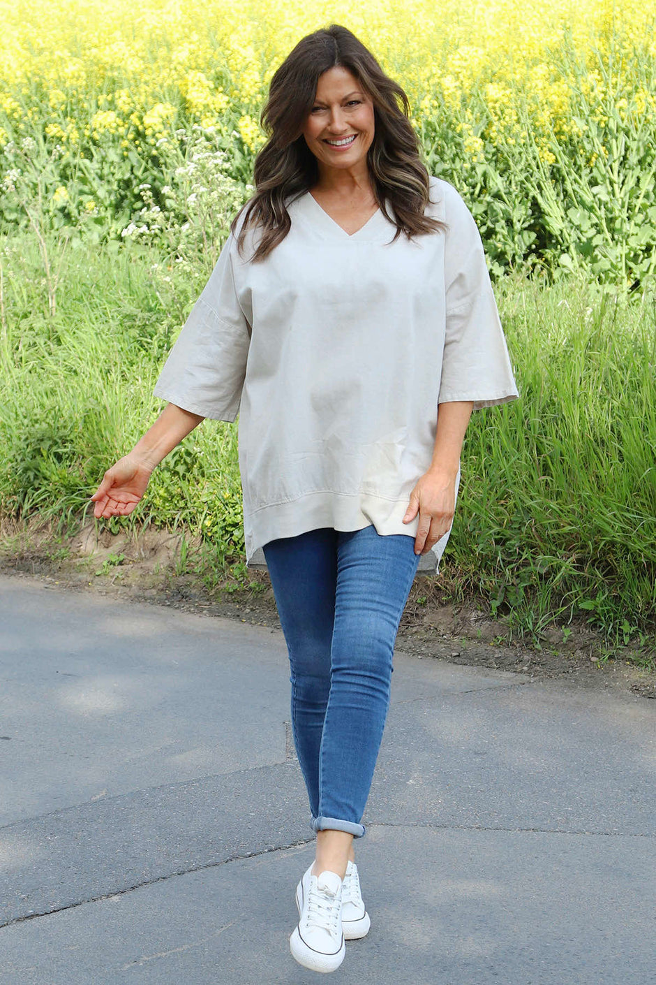 Brittany V-Neck Linen Top Stone