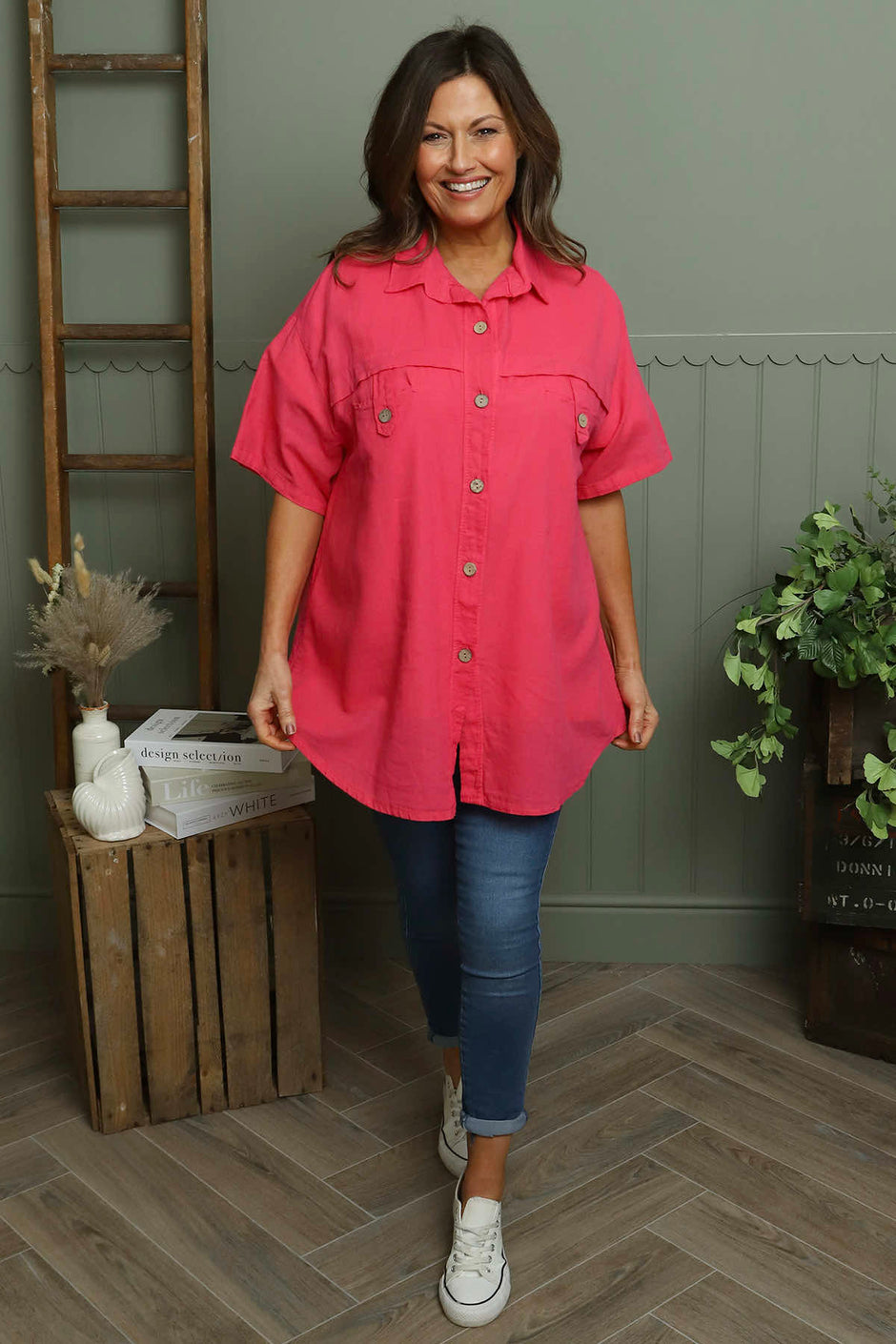 Lily Linen Shirt Hot Pink