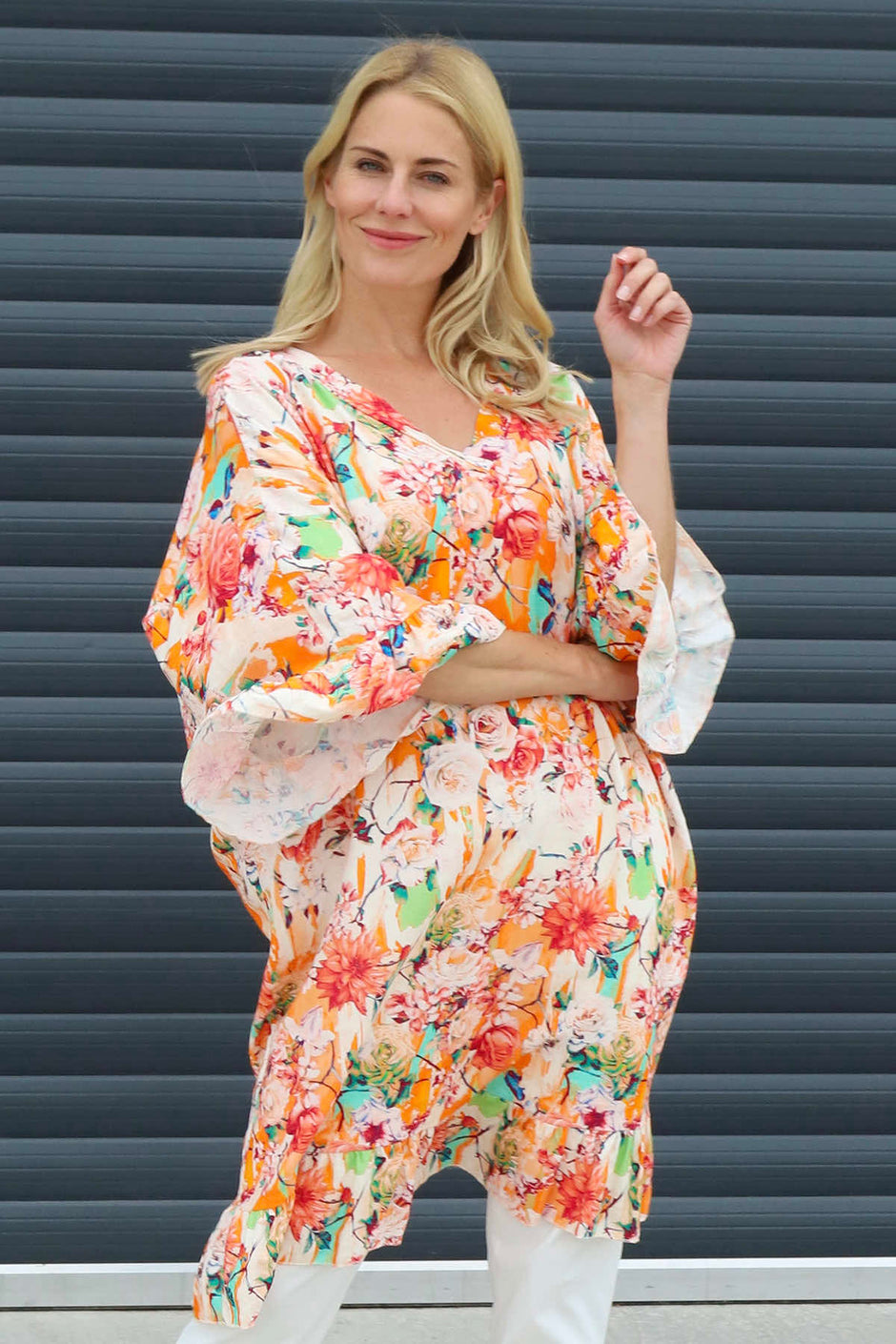 Tahlia Floral Linen Tunic Orange