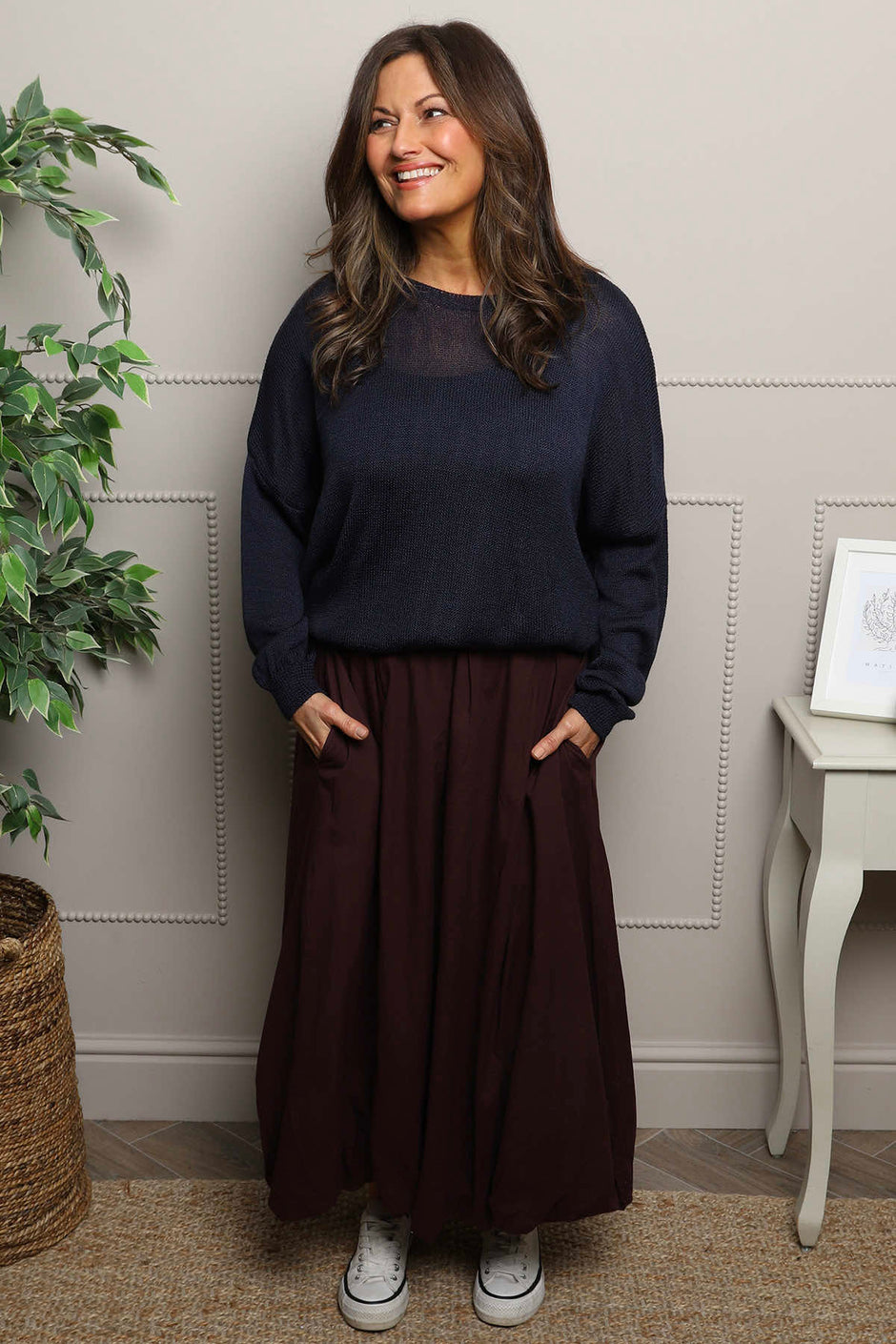 Wilfreda Puffball Cotton Skirt Burgundy