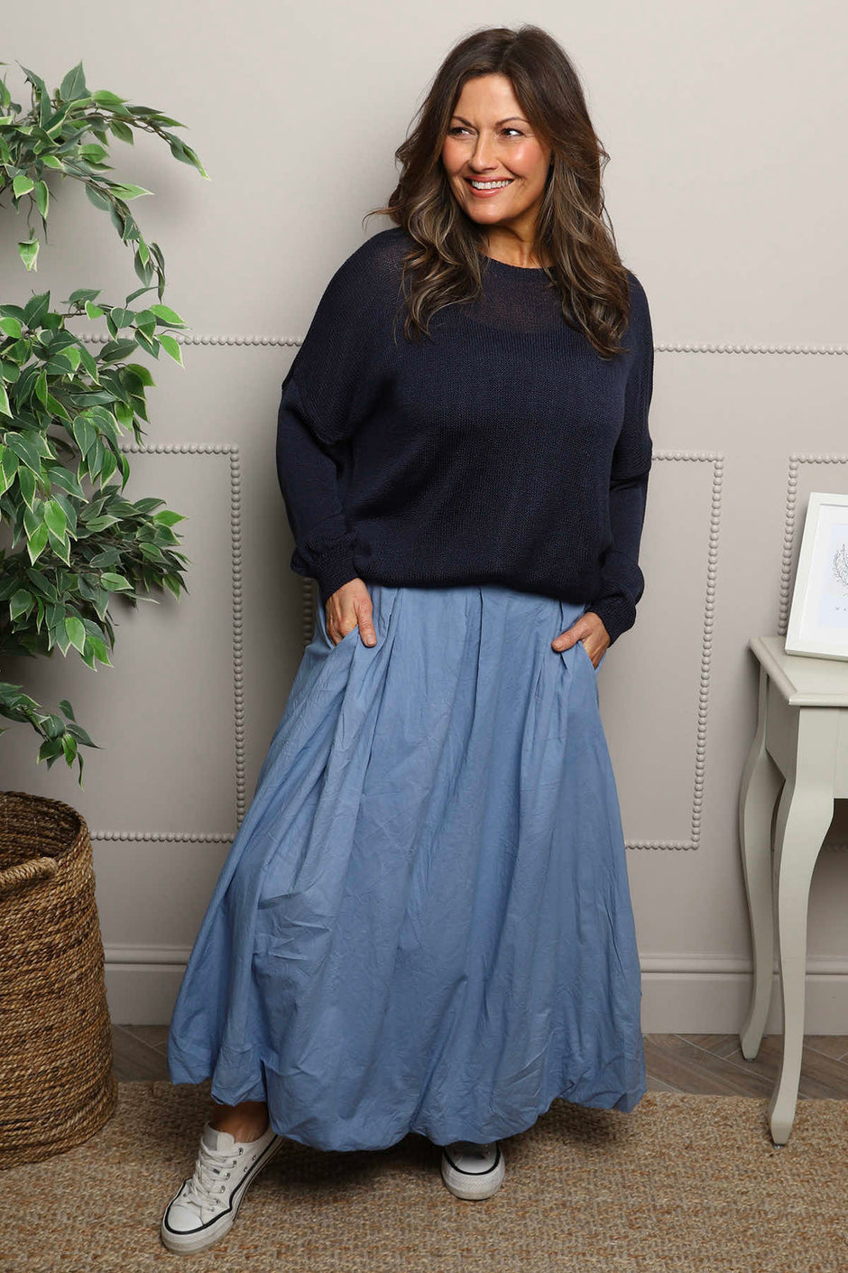 Wilfreda Puffball Cotton Skirt Blue