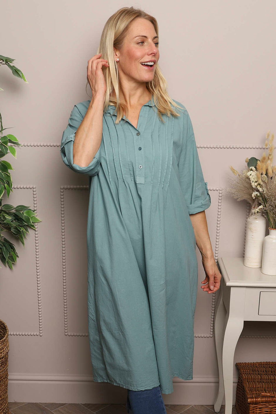 Janie Cotton Dress Sage Green