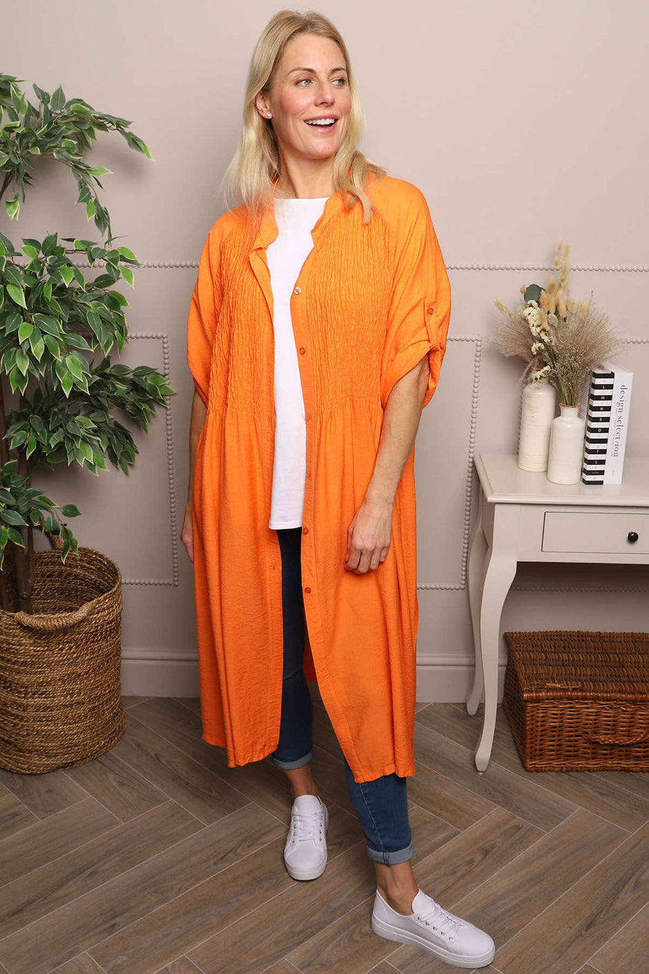 Emersyn Crinkle Shirt Dress Orange