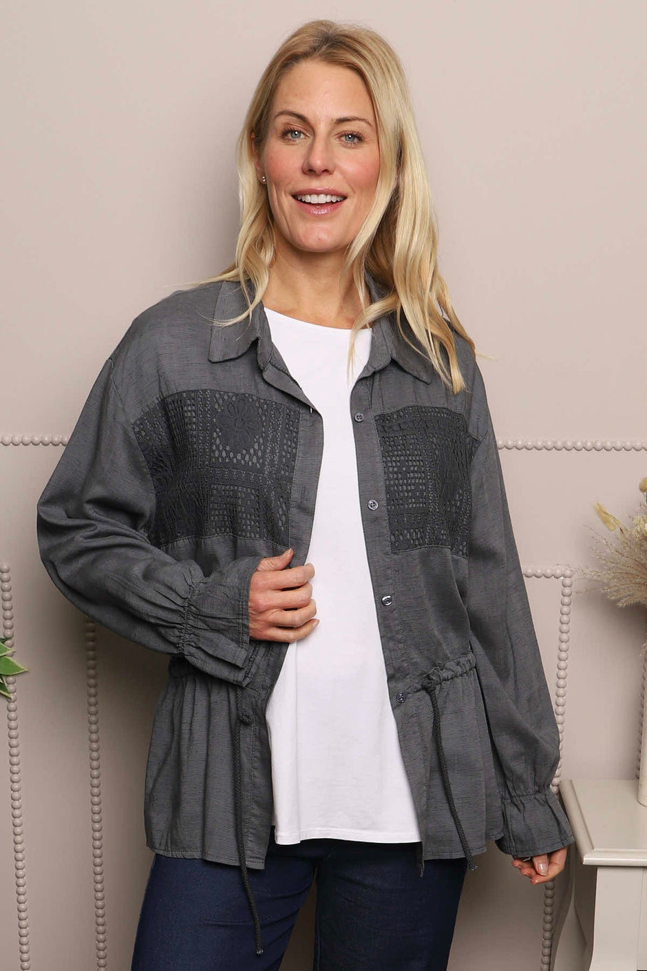 Liyana Lace Detail Shirt Charcoal