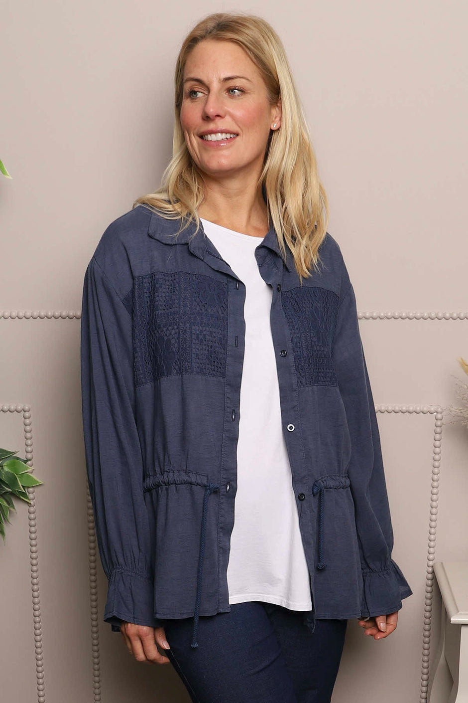 Liyana Lace Detail Shirt Navy