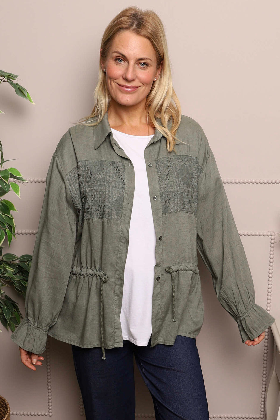 Liyana Lace Detail Shirt Khaki