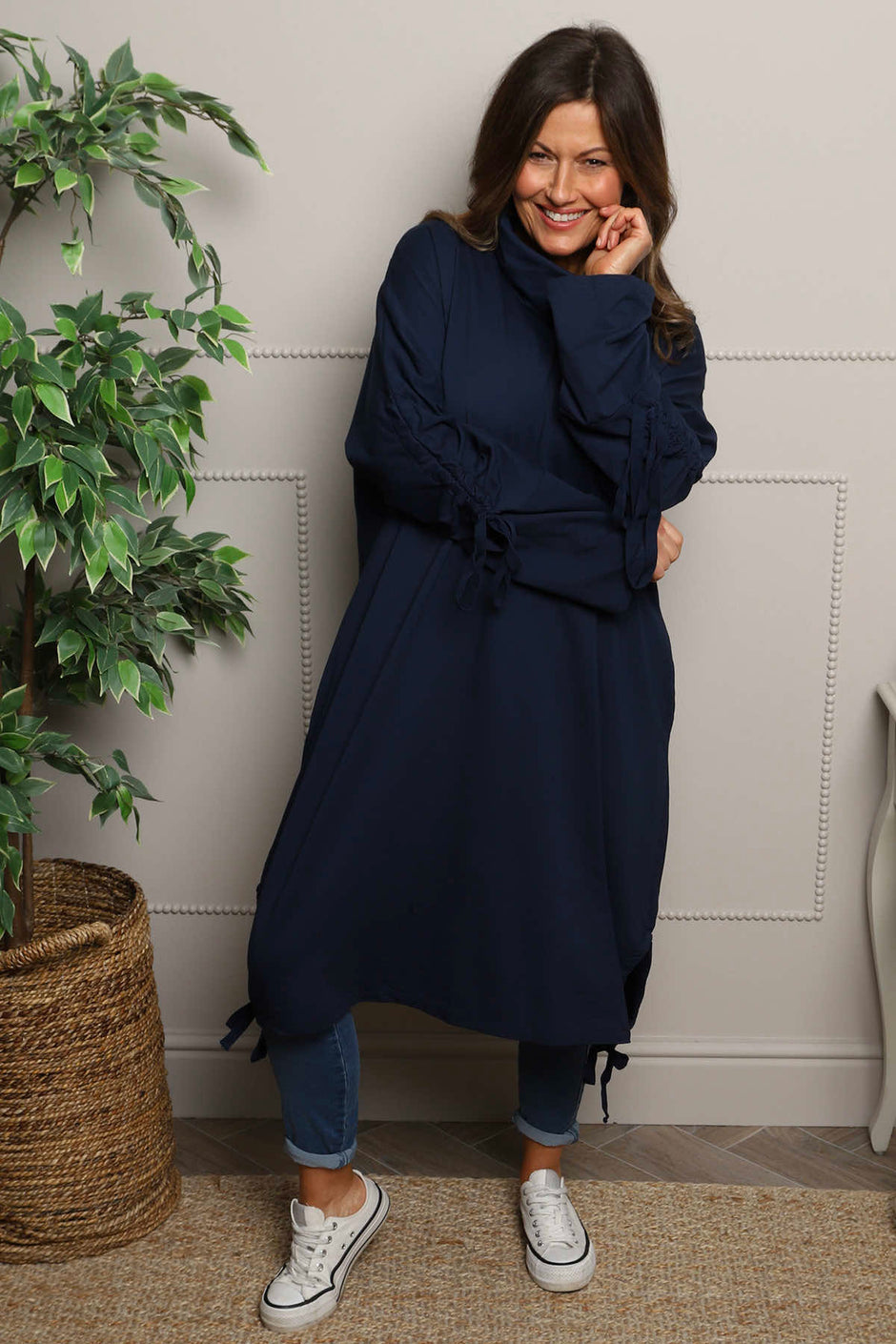 Dalary Cowl Neck Cotton Tunic Navy