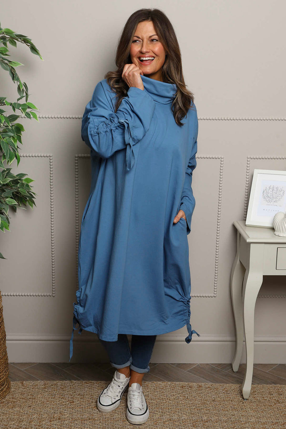 Dalary Cowl Neck Cotton Tunic Blue