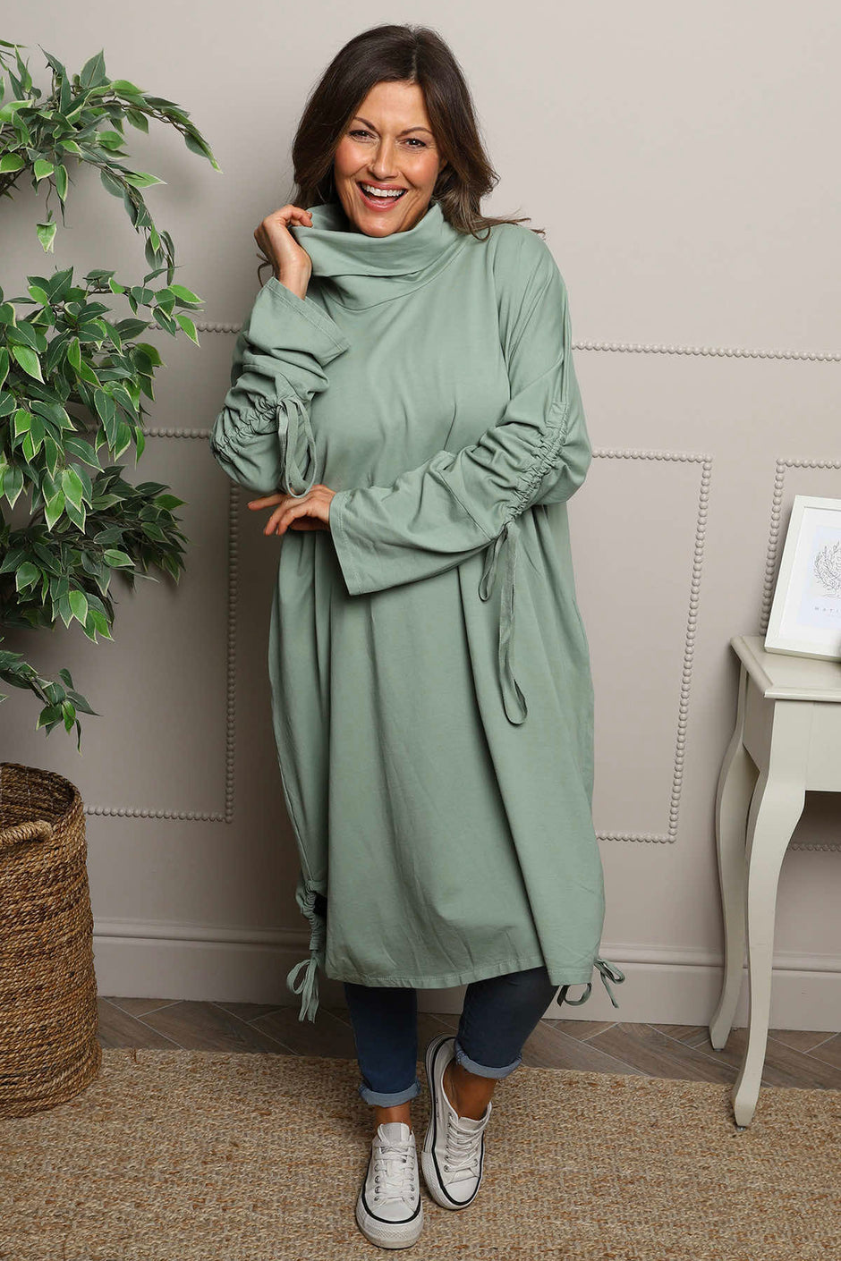 Dalary Cowl Neck Cotton Tunic Sage Green