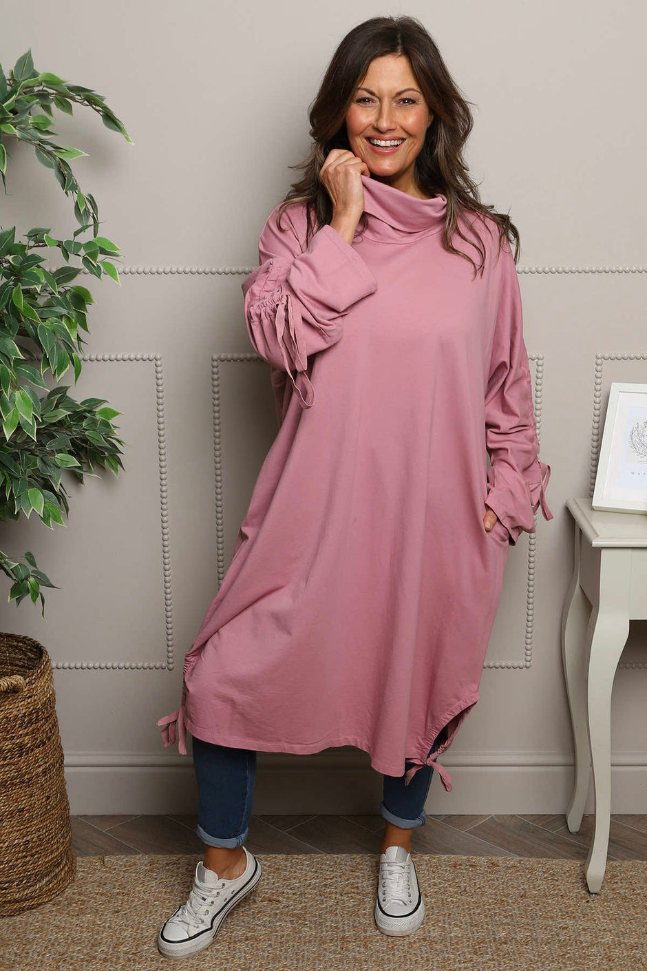 Dalary Cowl Neck Cotton Tunic Pink