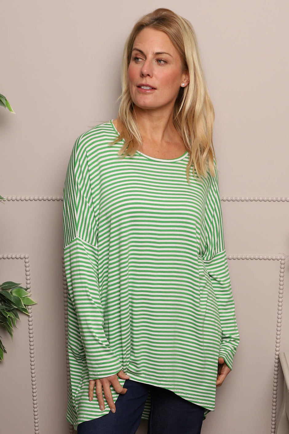 Avril Stripe Slouch Top Green
