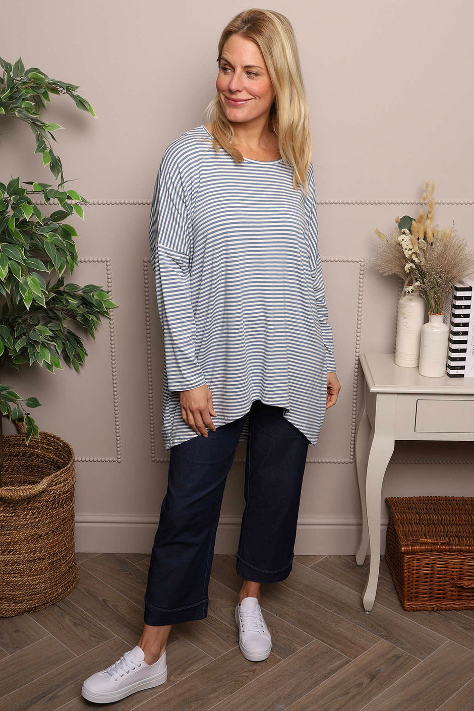 Avril Stripe Slouch Top Blue