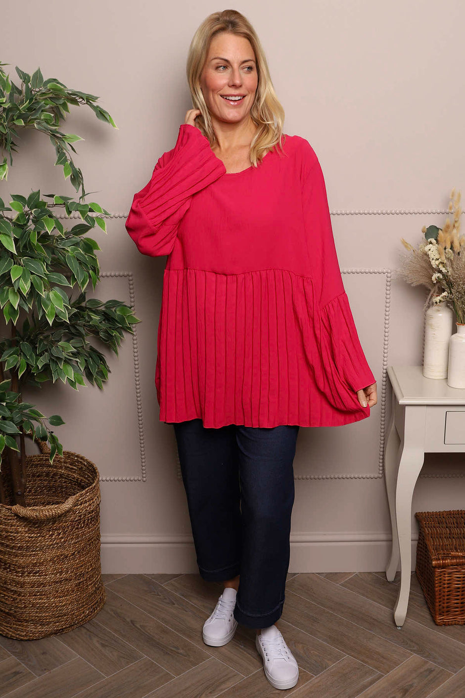 Wynne Pleated Top Fuchsia