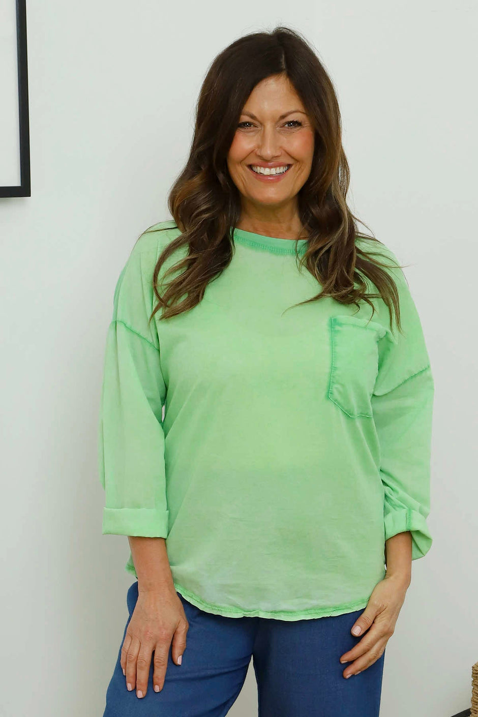 Amelie Washed Pocket Cotton Top Green