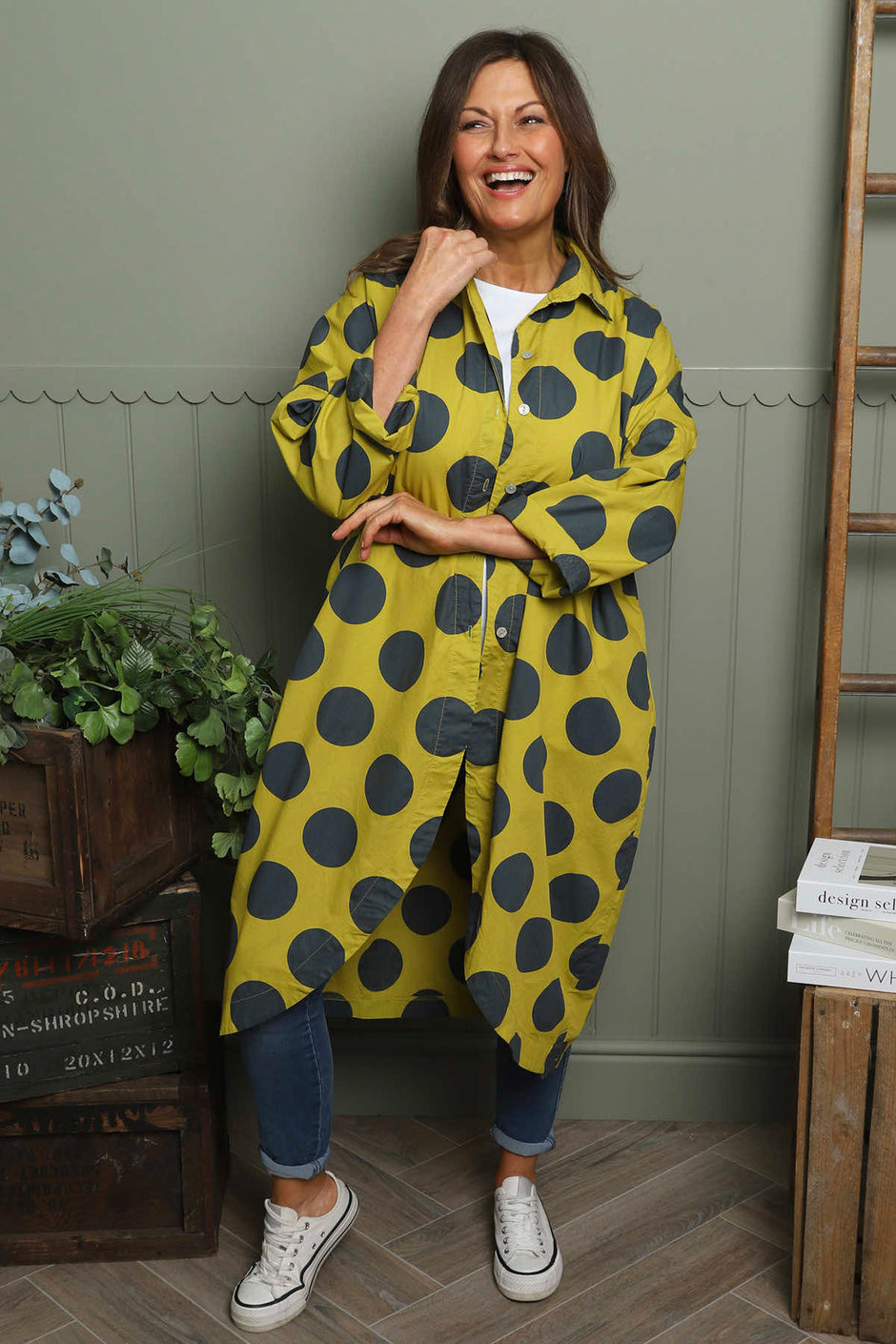 Lita Spot Print Cotton Shirt Moss