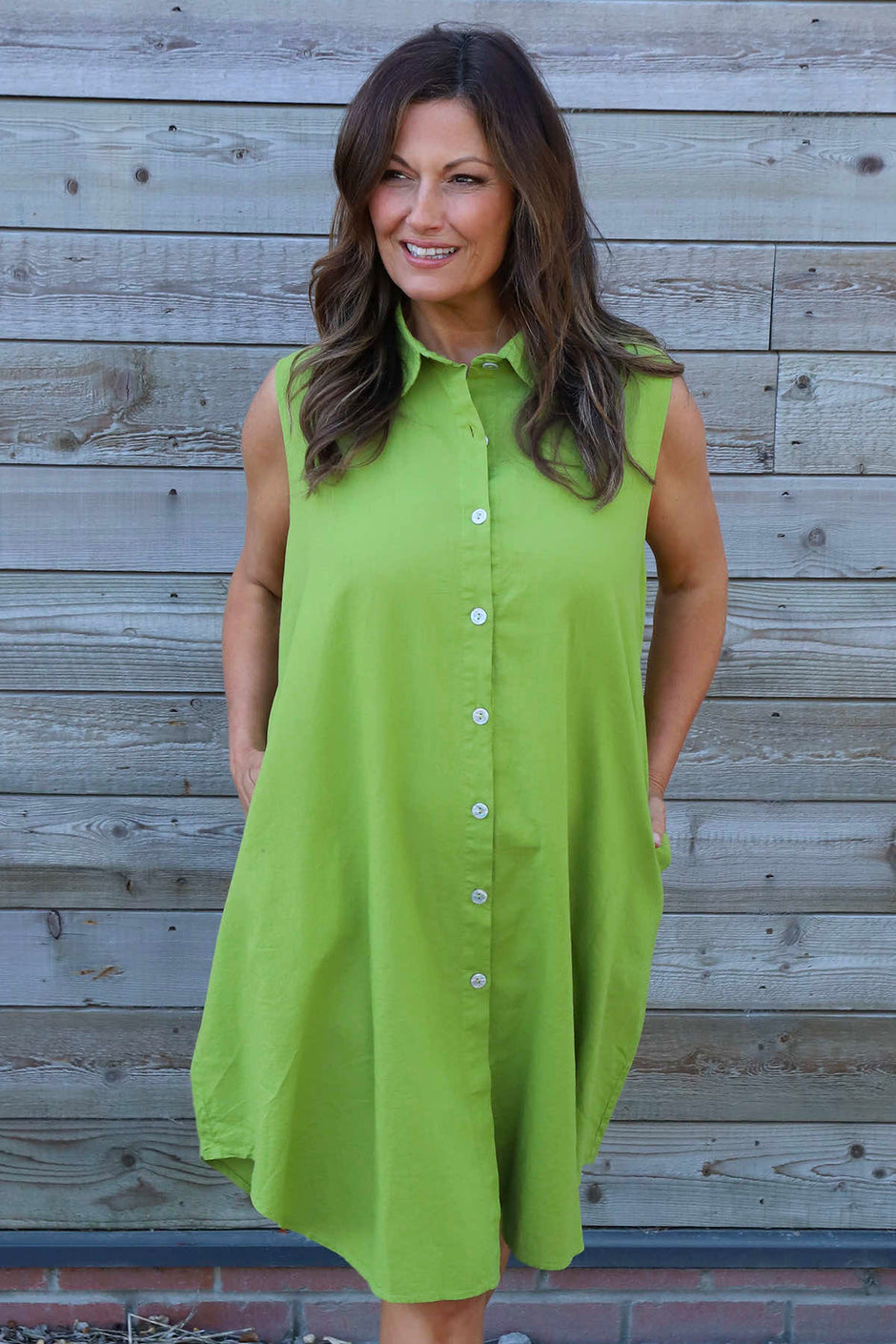 Solaine Sleeveless Linen Dress Olive