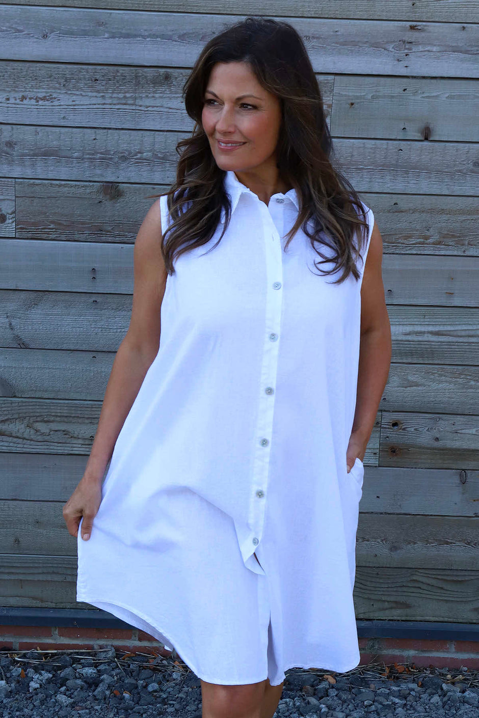 Solaine Sleeveless Linen Dress White