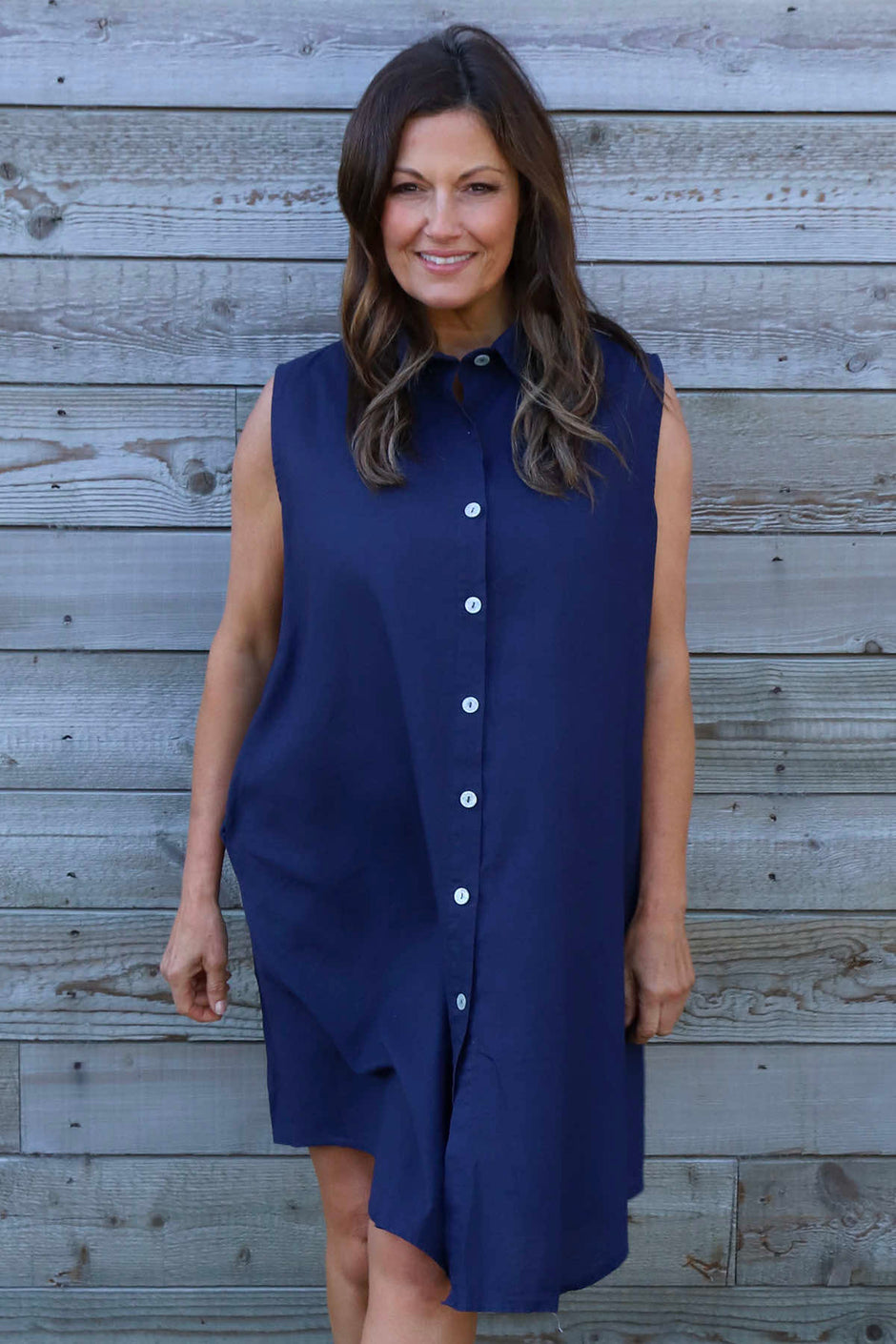 Solaine Sleeveless Linen Dress Navy