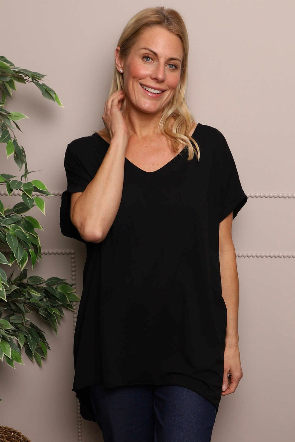 Porthcurno Tie Back Cotton Top Black