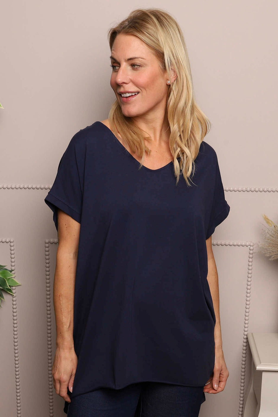 Porthcurno Tie Back Cotton Top Navy
