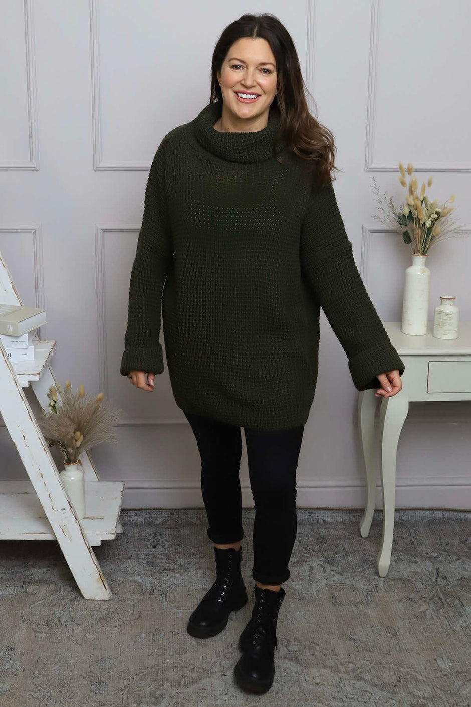 Romilly Polo Neck Knitted Jumper Khaki
