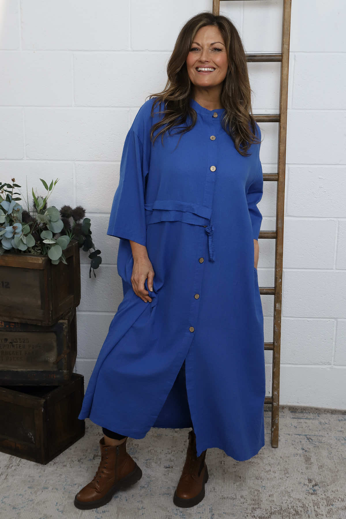 Cobalt Sienna Button Linen Dress UK | Made In Italy | Kit and Kaboodal