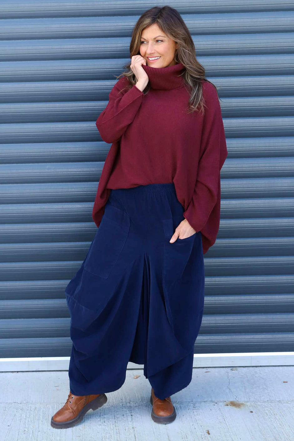 Orla Needlecord Parachute Skirt Navy