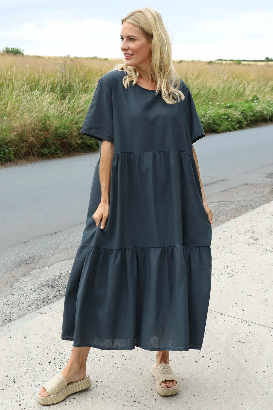Nova Linen Dress Charcoal