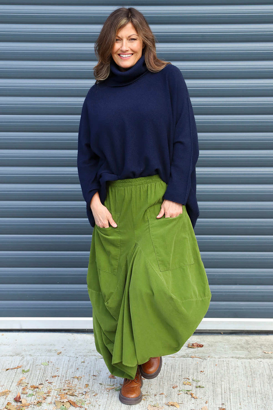 Orla Needlecord Parachute Skirt Olive
