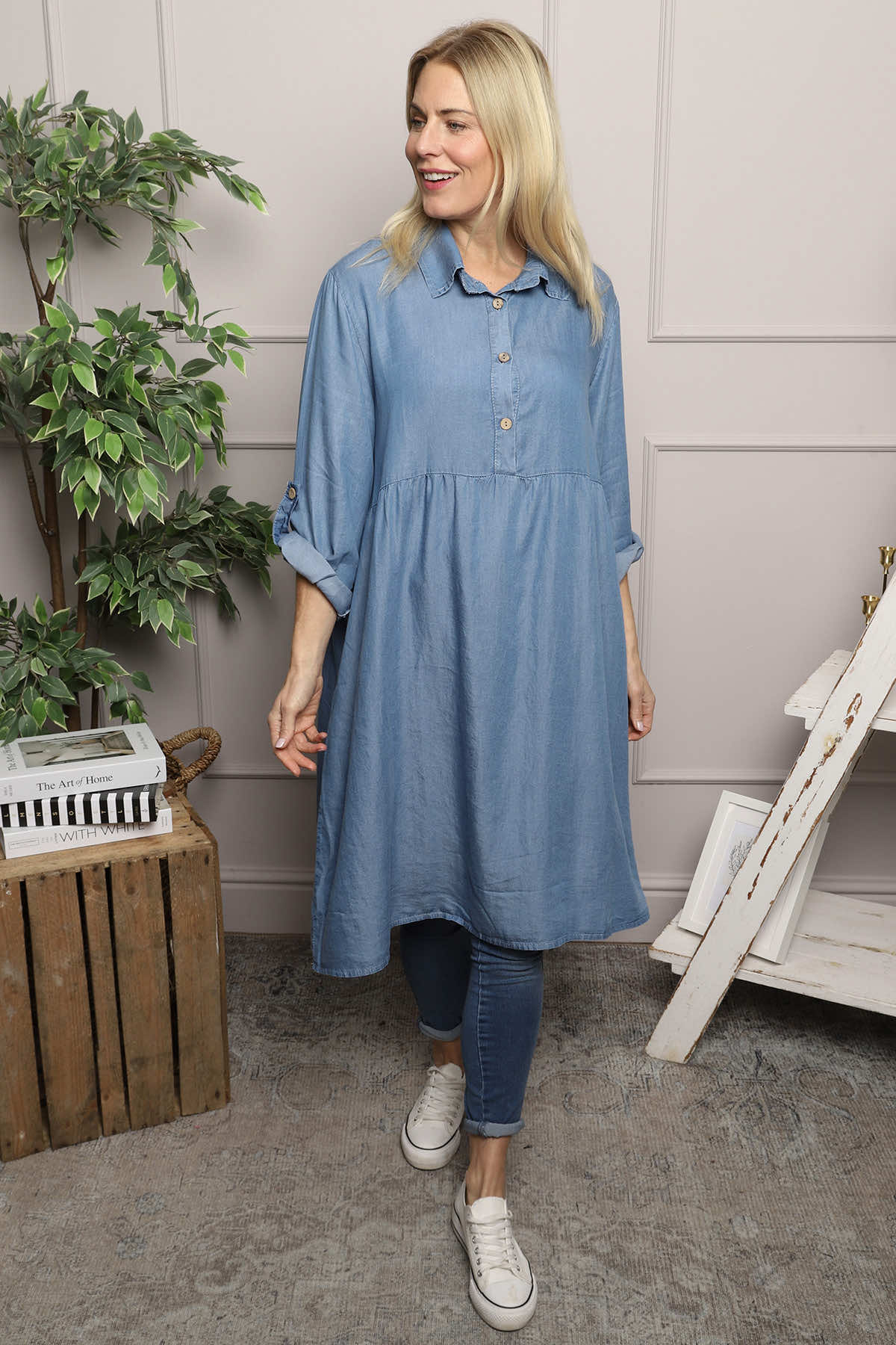 ARGUE✴︎LINEN COTTON DENIM SHIRT TUNIC Made In Italy Bronwyn 