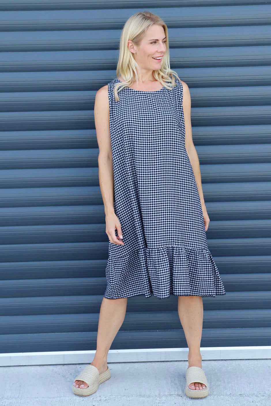 Imani Sleeveless Gingham Dress Black