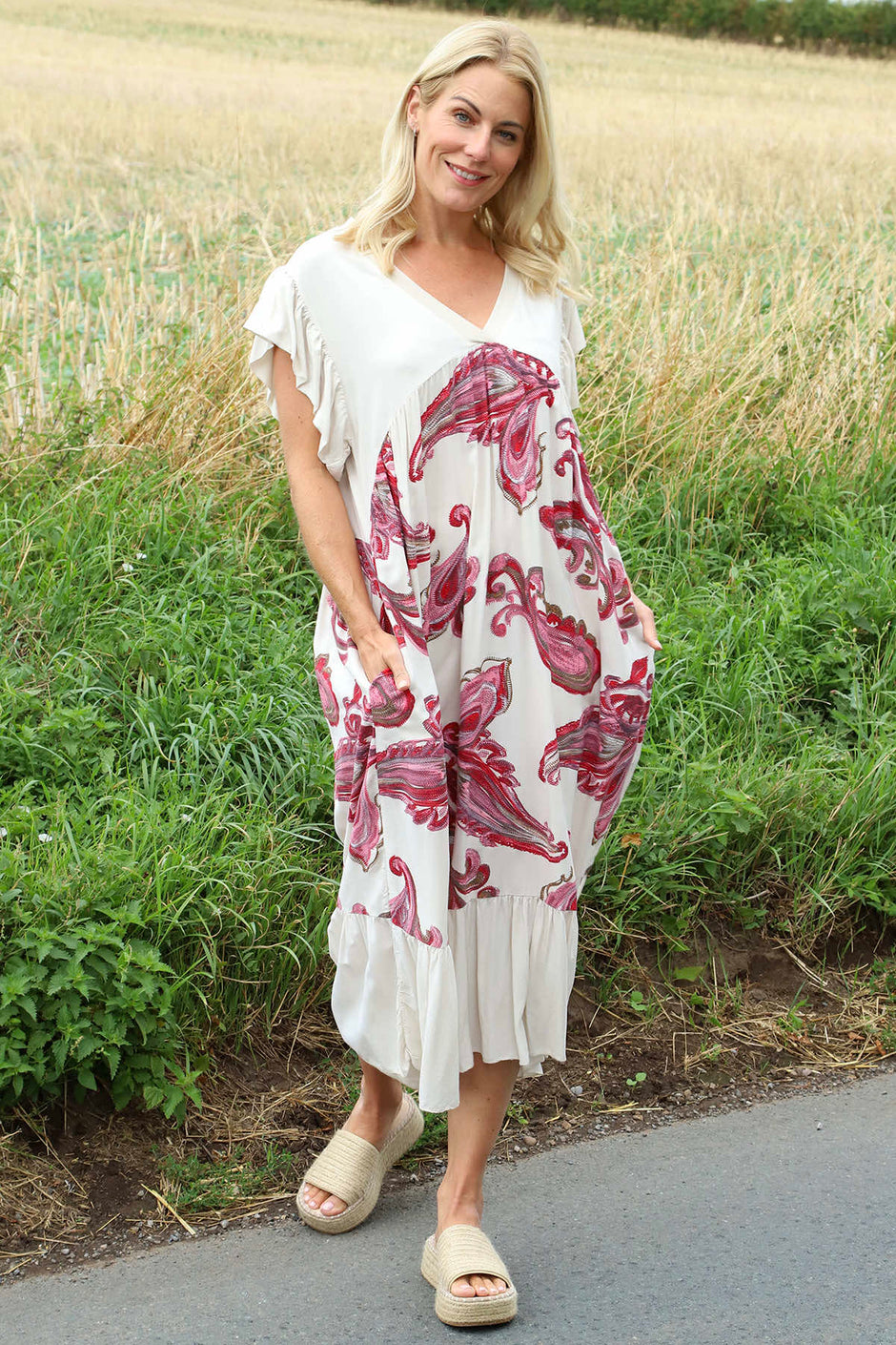 Carli V-Neck Pattern Dress Stone