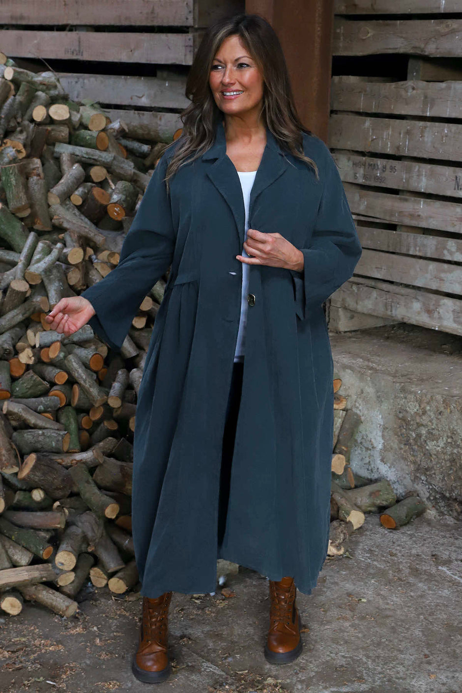 Meryl Long Needlecord Jacket Charcoal