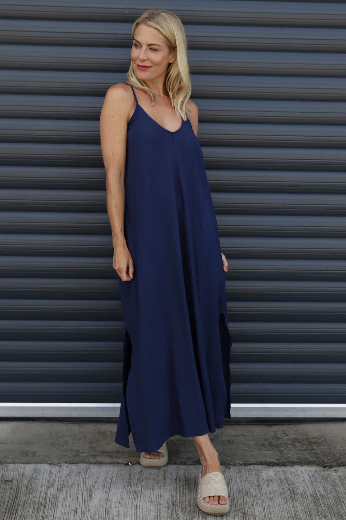 Made In Italy Cesca Strap Linen Dress
