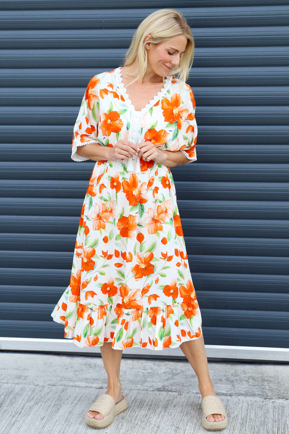 Amyla Floral Print Dress Orange