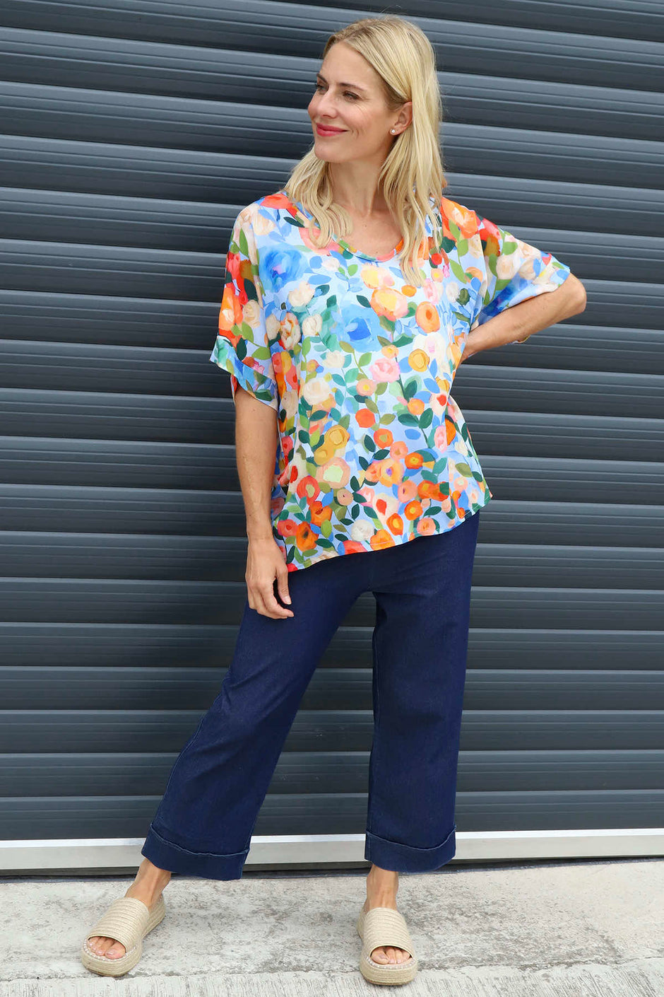 Luciella Print Top Light Blue