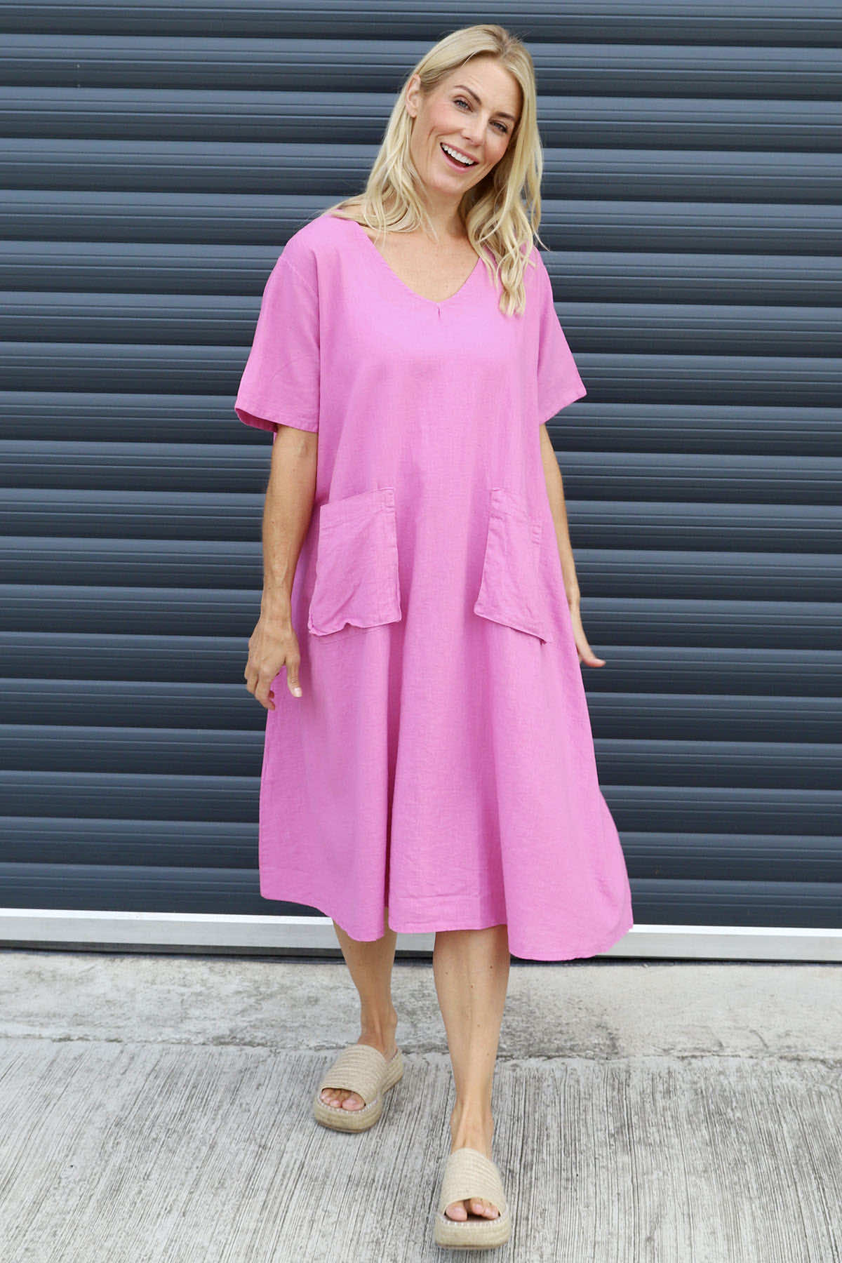 Made In Italy Solange Pocket Linen Dress